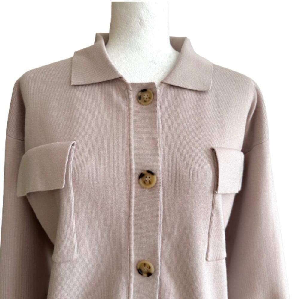 Suprelook Cardigan Top Shacket Taupe Knit Button Front Long Sleeve Small NEW - Picture 4 of 13